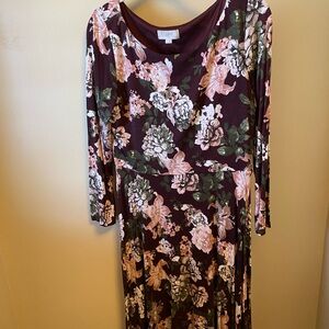 LOFT Burgundy Floral Long Sleeve Dress